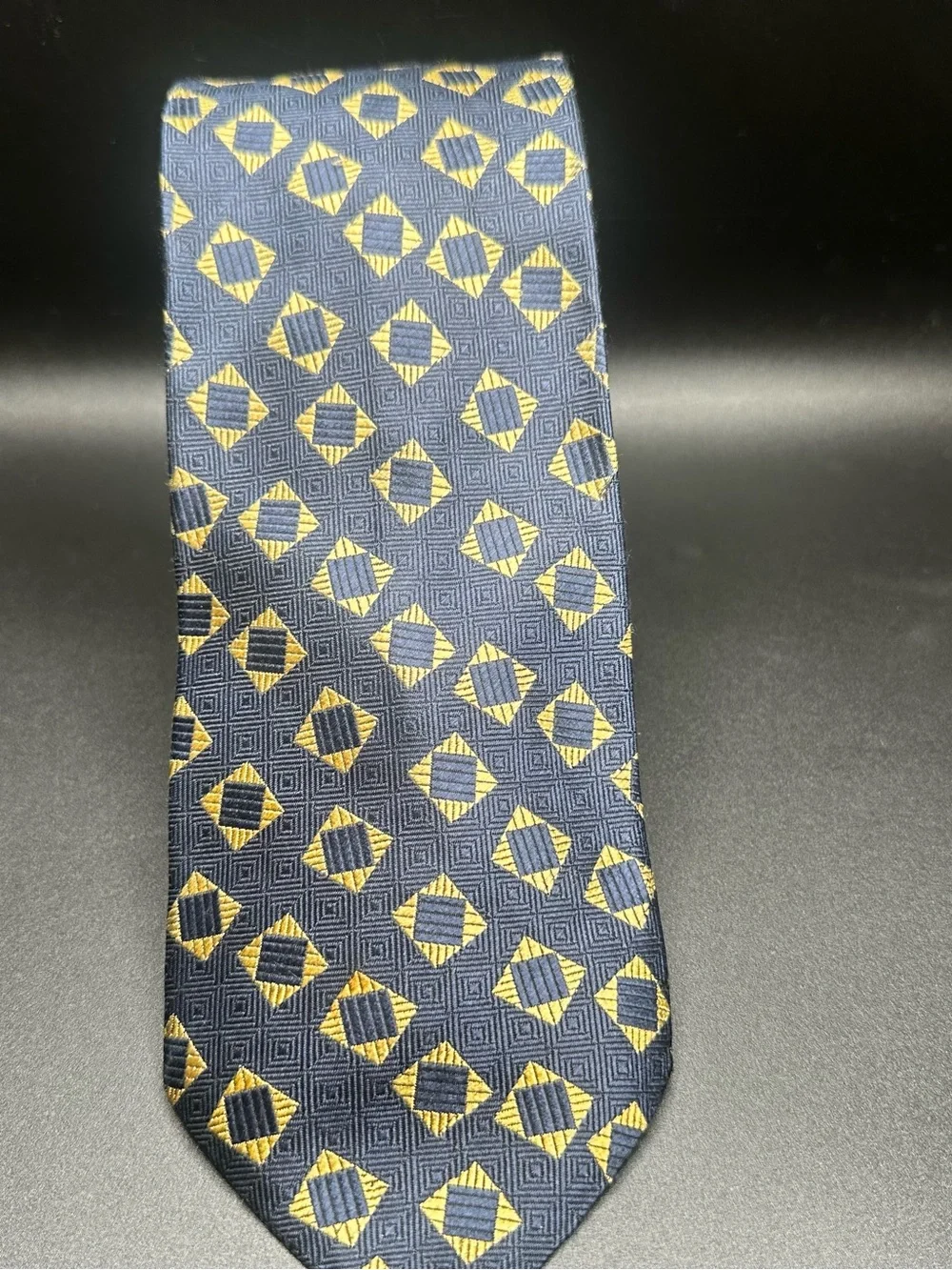 Pierre Balmain Couture — Navy & Gold Diamond Silk Tie